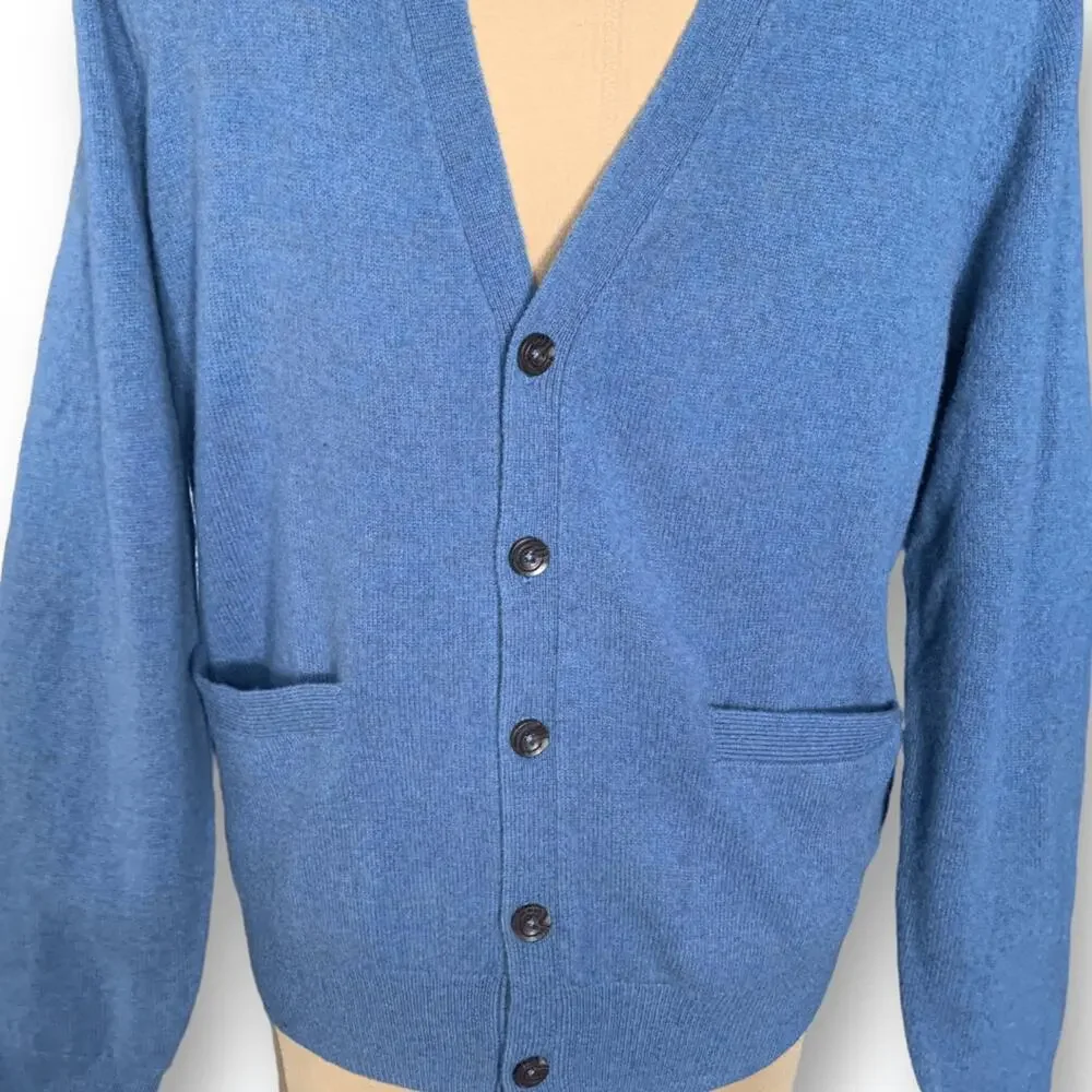 Joseph Turner Yorkshire Blue Lambswool Cardigan Sweater Men’s Medium Unisex Knit